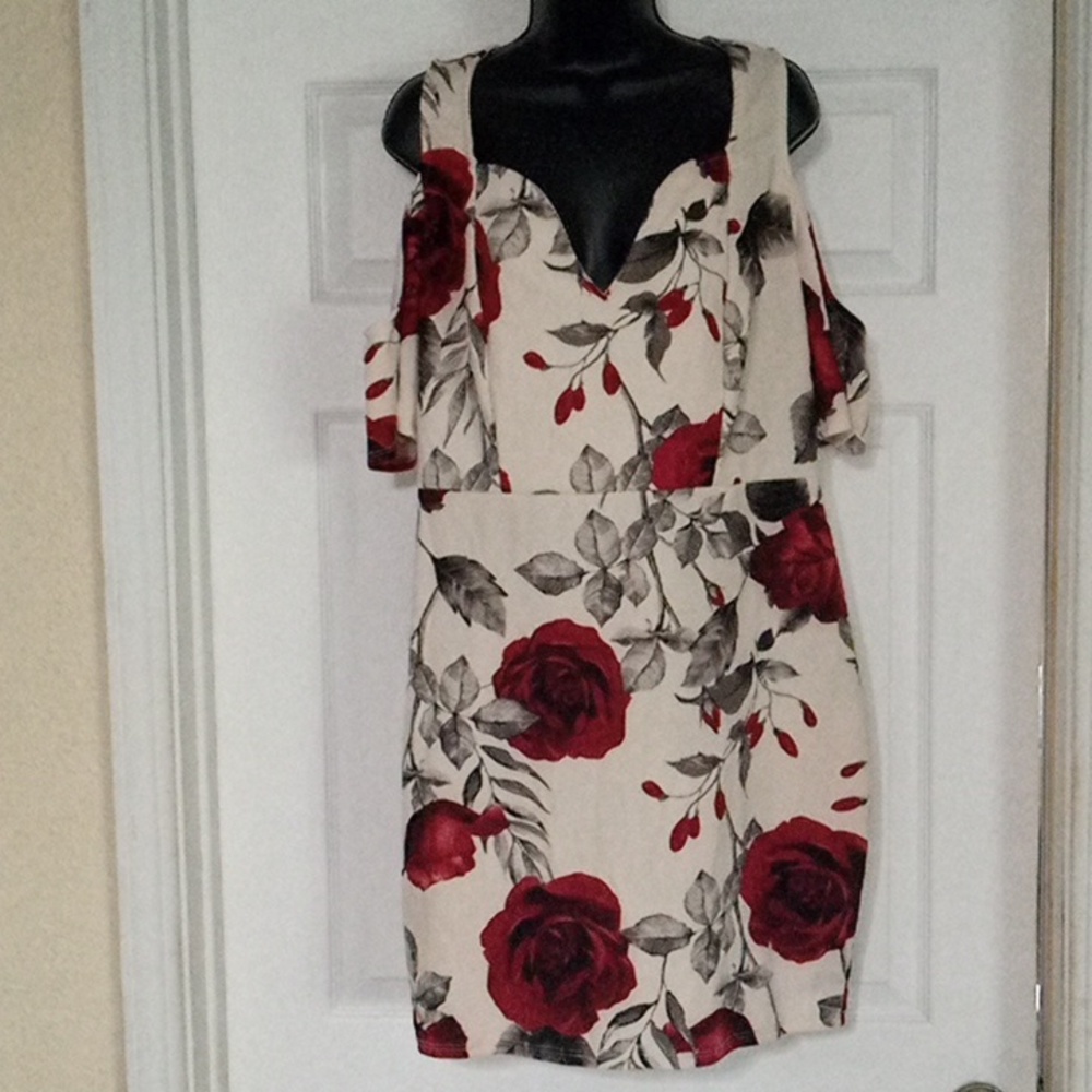 Charlotte Russe Plus, 2x, cream and red floral print